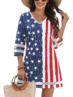 Women's American Flag Polyester Coverup Beach Swimsuit Bathing Suit Coverup